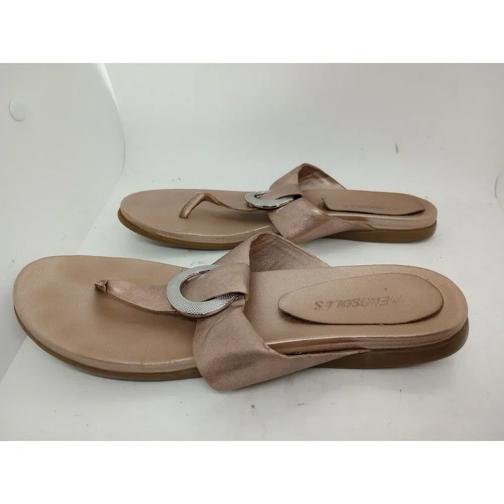 Aerosoles Sandals Vegan T-Strap Thong Flat Sz 7.5 Copper Disco Night